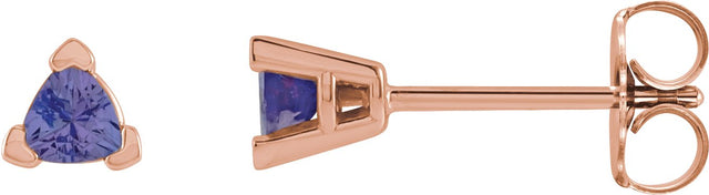 14K Gold Natural Tanzanite Trillion 3-Prong V-End Earrings - Rose Gold