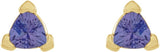 14K Gold Natural Tanzanite Trillion 3-Prong V-End Earrings - Yellow Gold - view 2