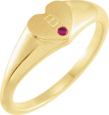 14K Gold Round Natural Ruby Heart Signet Ring - Yellow Gold - view 3