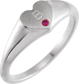 14K Gold Round Natural Ruby Heart Signet Ring - White Gold - view 3