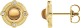 14K Gold Round Natural Citrine & Natural Diamond Accented Cabochon Earrings - Yellow Gold