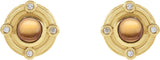 14K Gold Round Natural Citrine & Natural Diamond Accented Cabochon Earrings - Yellow Gold - view 2