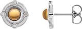 Platinum Round Natural Citrine & Natural Diamond Accented Cabochon Earrings