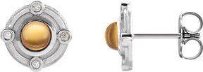 Platinum Round Natural Citrine & Natural Diamond Accented Cabochon Earrings