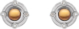 Platinum Round Natural Citrine & Natural Diamond Accented Cabochon Earrings - view 2