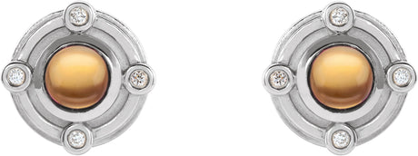 Platinum Round Natural Citrine & Natural Diamond Accented Cabochon Earrings - view 2