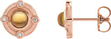 14K Gold Round Natural Citrine & Natural Diamond Accented Cabochon Earrings - Rose Gold