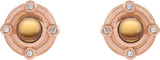 14K Gold Round Natural Citrine & Natural Diamond Accented Cabochon Earrings - Rose Gold - view 2