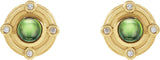 14K Gold Round Natural Peridot & Natural Diamond Accented Cabochon Earrings - Yellow Gold - view 2