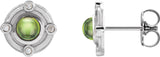 Platinum Round Natural Peridot & Natural Diamond Accented Cabochon Earrings