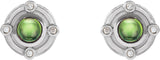 Platinum Round Natural Peridot & Natural Diamond Accented Cabochon Earrings - view 2