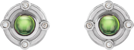 Platinum Round Natural Peridot & Natural Diamond Accented Cabochon Earrings - view 2