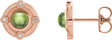 14K Gold Round Natural Peridot & Natural Diamond Accented Cabochon Earrings - Rose Gold