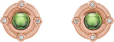 14K Gold Round Natural Peridot & Natural Diamond Accented Cabochon Earrings - Rose Gold - view 2