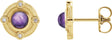 14K Gold Round Natural Amethyst & Natural Diamond Accented Cabochon Earrings - Yellow Gold