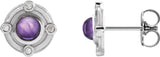 Platinum Round Natural Amethyst & Natural Diamond Accented Cabochon Earrings