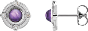 Platinum Round Natural Amethyst & Natural Diamond Accented Cabochon Earrings