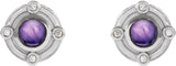Platinum Round Natural Amethyst & Natural Diamond Accented Cabochon Earrings - view 2