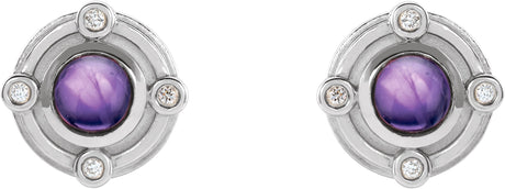 Platinum Round Natural Amethyst & Natural Diamond Accented Cabochon Earrings - view 2