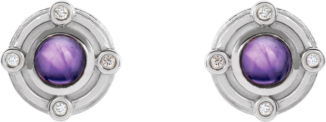 Platinum Round Natural Amethyst & Natural Diamond Accented Cabochon Earrings - view 2