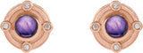 14K Gold Round Natural Amethyst & Natural Diamond Accented Cabochon Earrings - Rose Gold - view 2