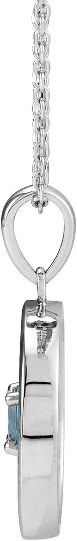 Platinum Round Natural Aquamarine & Natural Diamond Accented Disc Necklace or Pendant - view 2