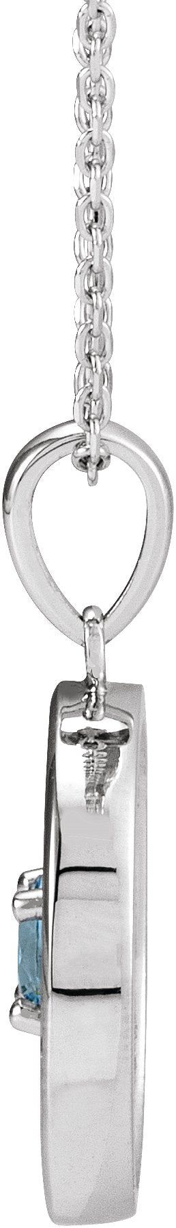 14K Gold Round Natural Aquamarine & Natural Diamond Accented Disc Necklace or Pendant - White Gold - view 2
