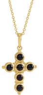 14K Gold Round Natural Black Onyx Cabochon Cross Necklace or Pendant - Yellow Gold