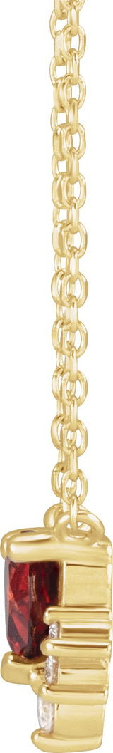 14K Gold Natural Mozambique Garnet & Natural Diamond Accented Heart Necklace - Yellow Gold - view 2