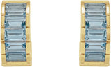 14K Gold Straight Baguette Natural Aquamarine Channel-Set Hoop Earrings - Yellow Gold - view 2