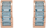 14K Gold Straight Baguette Natural Aquamarine Channel-Set Hoop Earrings - Rose Gold - view 2