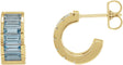 14K Gold Straight Baguette Natural Aquamarine Channel-Set Hoop Earrings - Yellow Gold