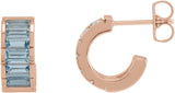 14K Gold Straight Baguette Natural Aquamarine Channel-Set Hoop Earrings - Rose Gold