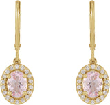 14K Gold Oval Natural Pink Morganite & Natural Diamond Halo-Style Earrings III - Yellow Gold - view 2