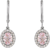 14K Gold Oval Natural Pink Morganite & Natural Diamond Halo-Style Earrings III - White Gold - view 2