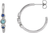 14K Gold Round Natural Blue Zircon & Natural Blue Sapphire Bezel-Set Hoop Earrings - White Gold