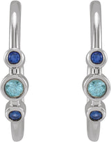 Platinum Round Natural Blue Zircon & Natural Blue Sapphire Bezel-Set Hoop Earrings - view 2