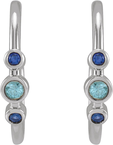 Platinum Round Natural Blue Zircon & Natural Blue Sapphire Bezel-Set Hoop Earrings - view 2