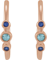 14K Gold Round Natural Blue Zircon & Natural Blue Sapphire Bezel-Set Hoop Earrings - Rose Gold - view 2