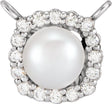 Platinum Cultured White Akoya Pearl & Natural Diamond Halo-Style Pearl Necklace