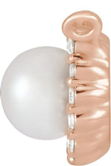 14K Gold Cultured White Akoya Pearl & Natural Diamond Halo-Style Pearl Necklace - Rose Gold - view 2