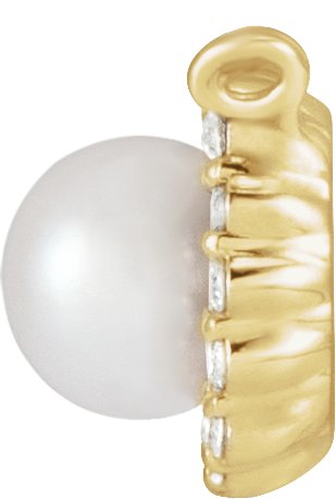 14K Gold Cultured White Akoya Pearl & Natural Diamond Halo-Style Pearl Necklace - Yellow Gold - view 2