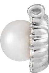 14K Gold Cultured White Akoya Pearl & Natural Diamond Halo-Style Pearl Necklace - White Gold - view 2