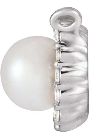 14K Gold Cultured White Akoya Pearl & Natural Diamond Halo-Style Pearl Necklace - White Gold - view 2