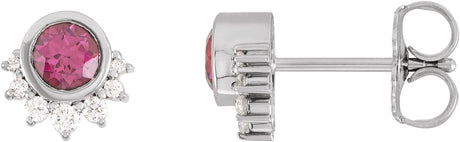 Platinum Round Natural Rhodolite Garnet & Natural Diamond Accented Earrings II