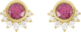 14K Gold Round Natural Rhodolite Garnet & Natural Diamond Accented Earrings II - Yellow Gold - view 2