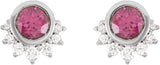 14K Gold Round Natural Rhodolite Garnet & Natural Diamond Accented Earrings II - White Gold - view 2