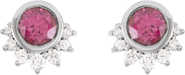 14K Gold Round Natural Rhodolite Garnet & Natural Diamond Accented Earrings II - White Gold - view 2