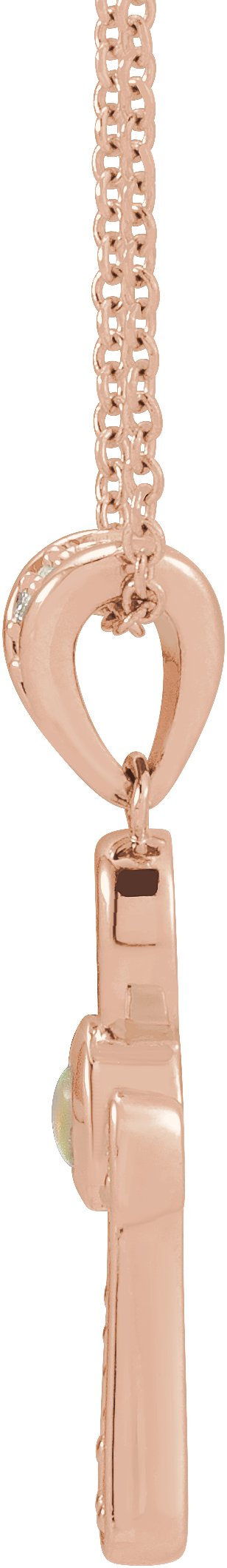 14K Gold Round Natural White Opal & Natural Diamond Cabochon Ankh Cross Necklace or Pendant - Rose Gold - view 2