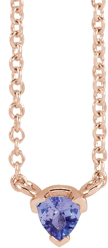 14K Gold Trillion Natural Tanzanite Solitaire Necklace - Rose Gold